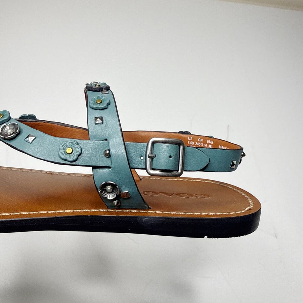 NEW NIB Coach Hudson Leather Slingback Floral Stud Sandals Marine 7.5 B #G1794 - Picture 7 of 9